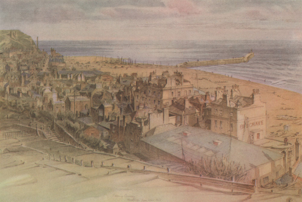HASTINGS. Town view. Sussex. By Sidney Causer 1947 old vintage print picture